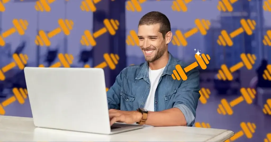 Smiling professional using a laptop to choose client tracking software