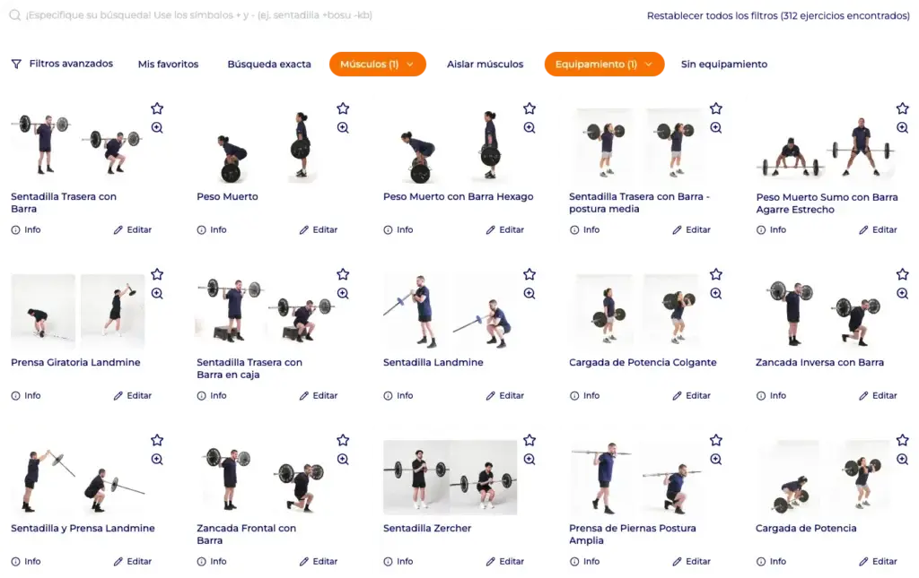 Interfaz de Hexfit para crear un programa de entrenamiento profesional con ejercicios, series y asistencia de IA