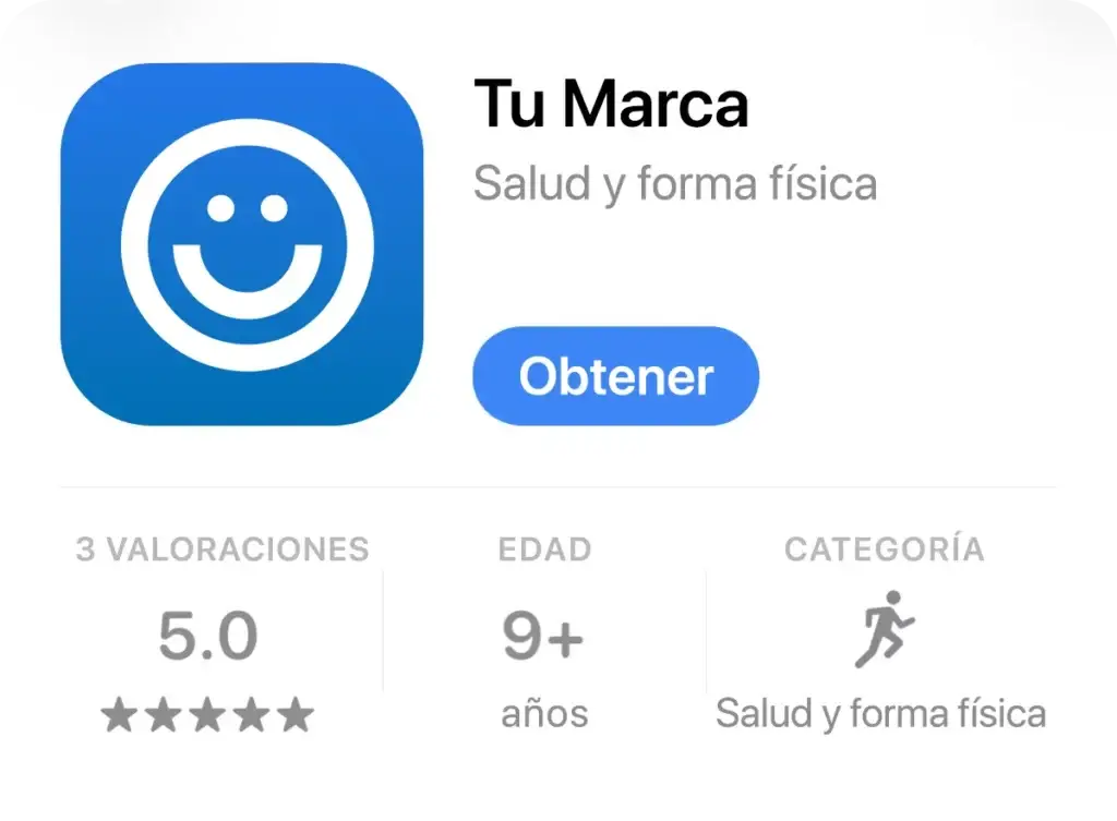 ficha de App Store de una aplicación de marca blanca Hexfit publicada con el nombre de un estudio fitness, valoración de 5 estrellas