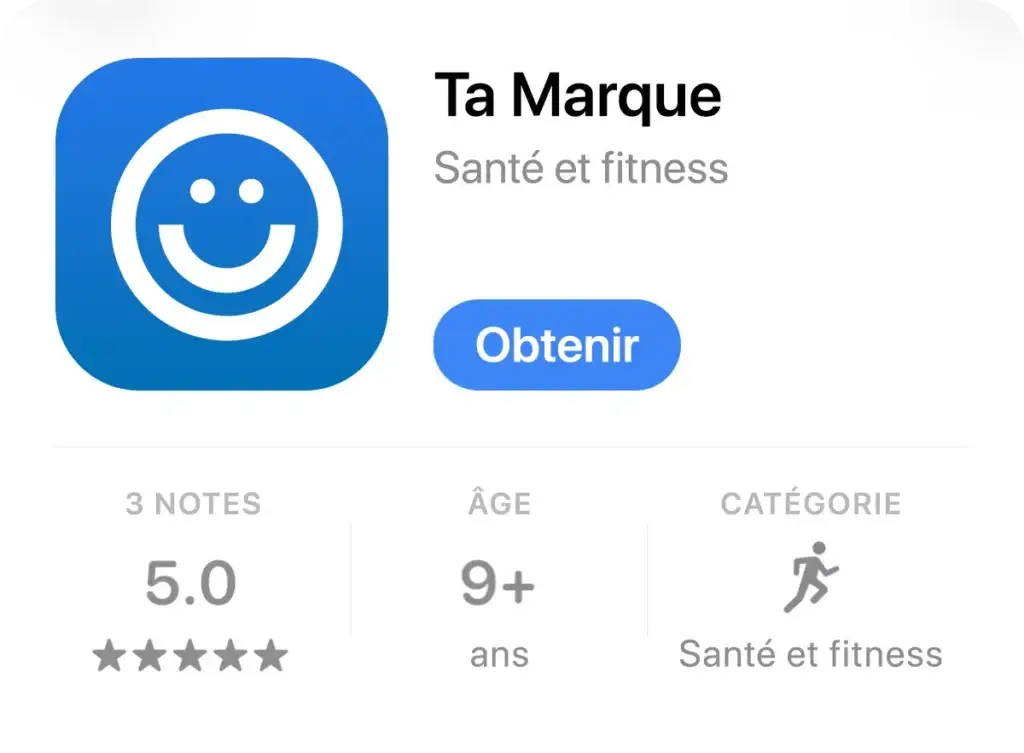 App Store d'une application marque blanche Hexfit publiée sous le nom d'un studio fitness, note 5 étoiles