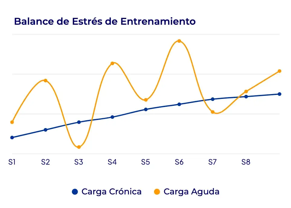 Gráfico Hexfit del índice de frescura, que cruza la carga crónica y la carga aguda de un atleta de resistencia para visualizar su progresión