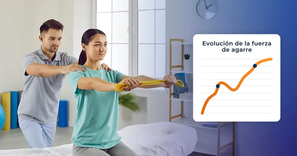 Gráfico Hexfit de la evolución de la fuerza de agarre para el seguimiento en rehabilitación