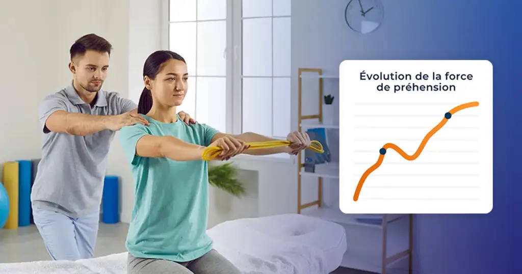 Graphique Hexfit de l'évolution de la force de préhension pour le suivi en rééducation et réathlétisation