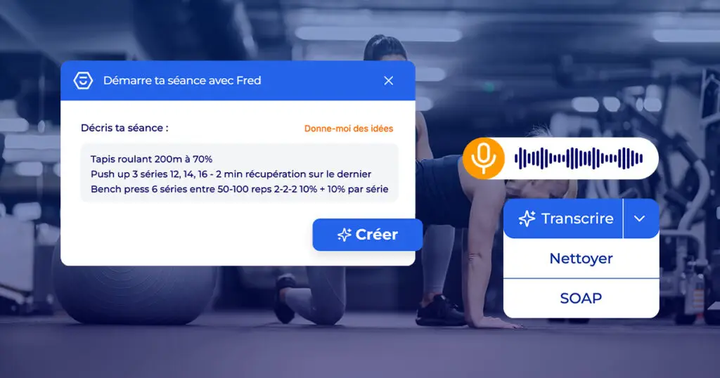 Fenêtre Hexfit pour créer une séance d'entraînement avec l'intelligence artificielle Fred à partir d'une description en texte libre ou d'une note vocale transcrite
