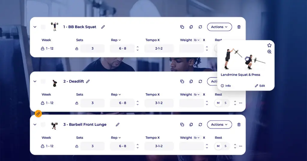 Hexfit interface for creating a professional workout plan with exercises and AI assistance
